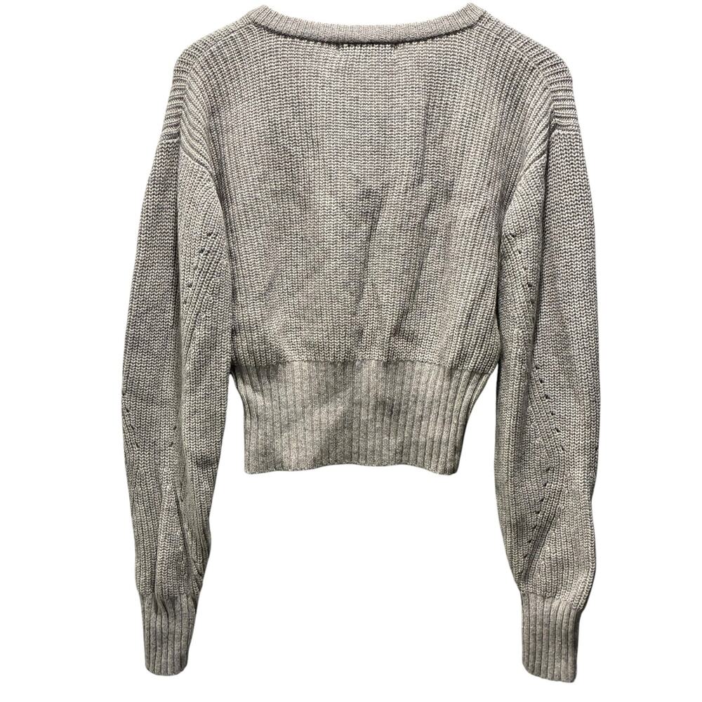 Few Moda New York Sweater Wool Blend Knit Lace Up Tie Front Gray Womens Small - Picture 2 of 8